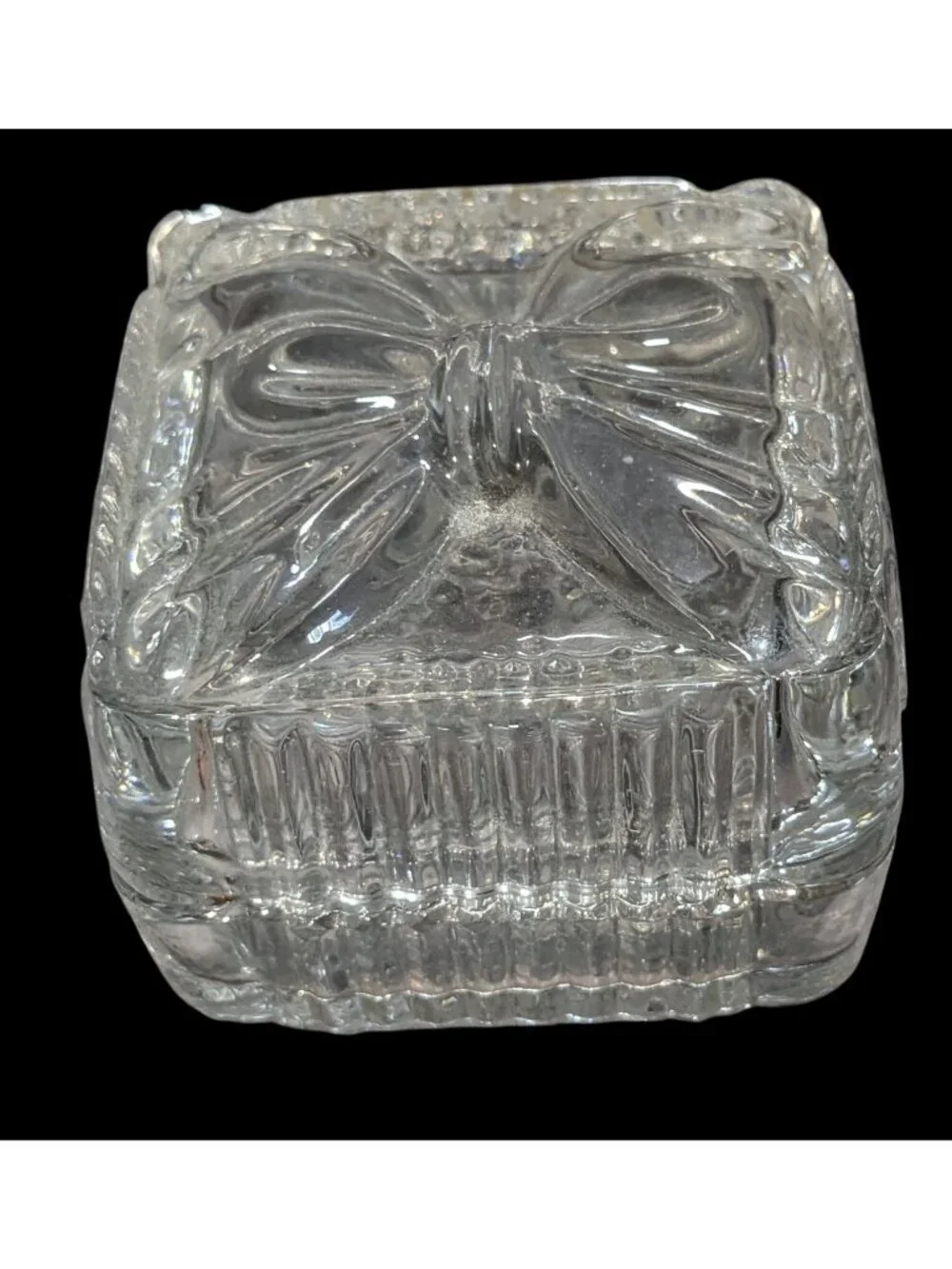 Coquette Vintage Clear Glass Bow Lidded Trinket Jewelry Box